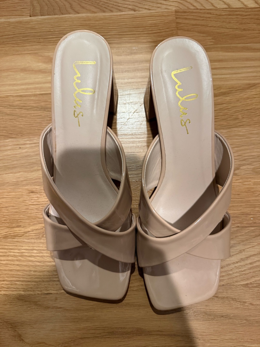 Lulus Nude Heeled Sandals Patent Leather  - Women's